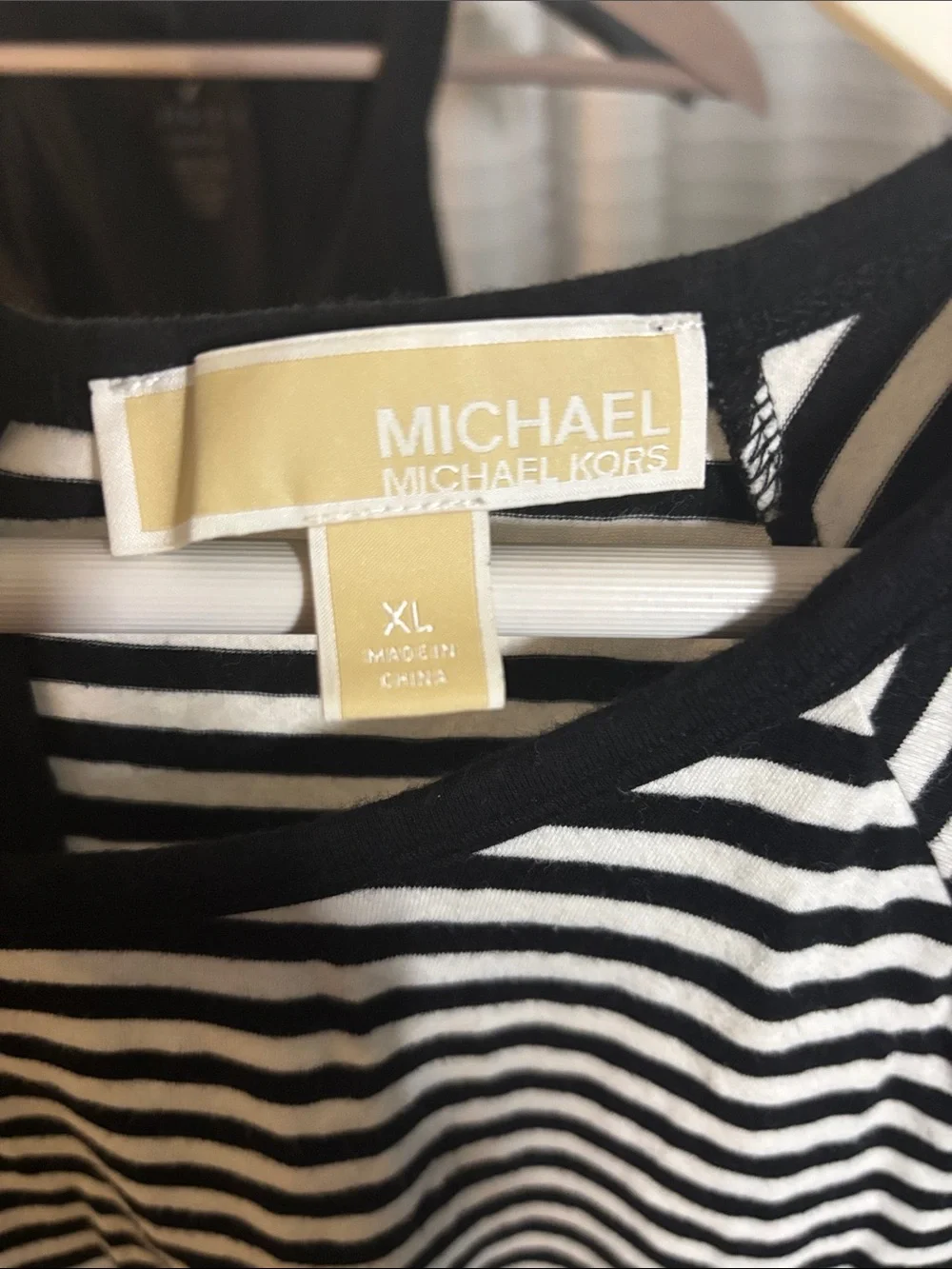 Michael Kors Black and White Striped Midi Dress